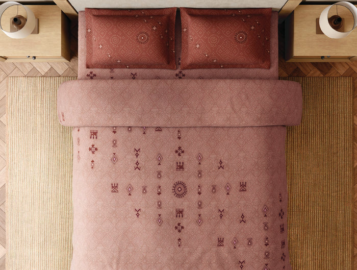 Spaces Godna Blush Ornate 100% Cotton 300 TC Large Bedsheet with 2 Pillow Covers - 108 x 108 Inches