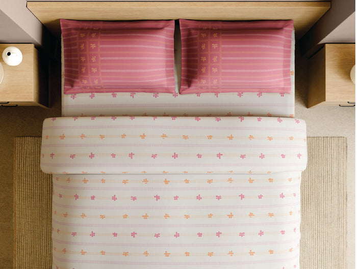 Spaces Gond Cream Geometric 100% Cotton 210 TC Large Bedsheet with 2 Pillow Covers - 108 x 108 Inches