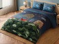 Spaces Gond Dark Blue Abstract 100% Cotton 300 TC Large Bedsheet with 2 Pillow Covers - 108 x 108 Inches