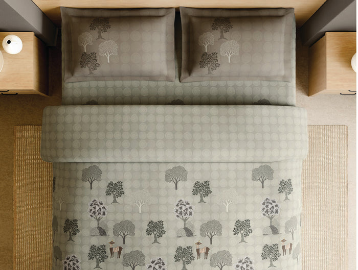 Spaces Gond Light Grey Abstract 100% Cotton 210 TC Large Bedsheet with 2 Pillow Covers - 108 x 108 Inches