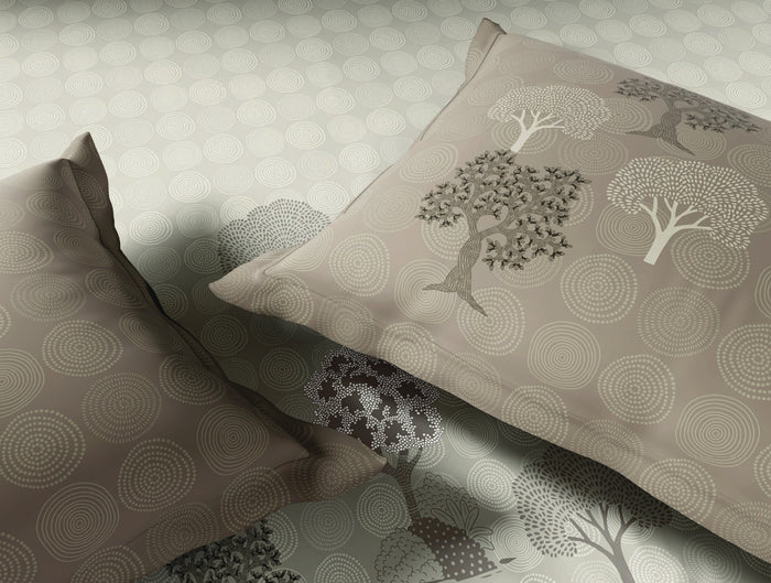 Spaces Gond Light Grey Abstract 100% Cotton 210 TC Large Bedsheet with 2 Pillow Covers - 108 x 108 Inches