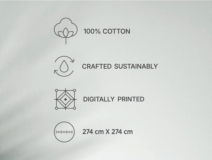 Spaces Gond Light Grey Abstract 100% Cotton 210 TC Large Bedsheet with 2 Pillow Covers - 108 x 108 Inches