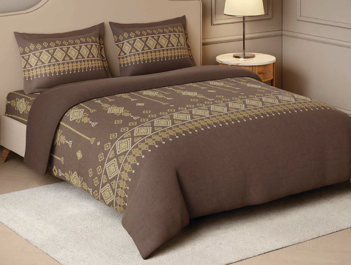 Spaces Jamdhani Dark Brown Ornate 100% Cotton 210 TC Large Bedsheet with 2 Pillow Covers - 108 x 108 Inches