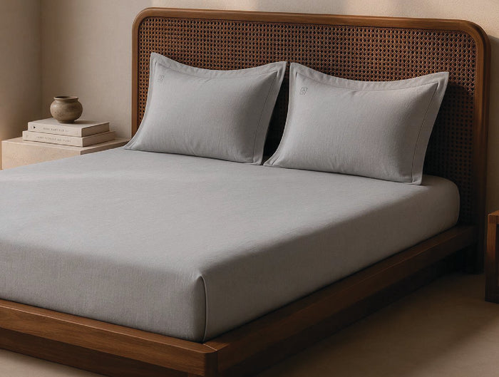 Spaces Linen Grey Solid 100% Linen 130 TC Large Bedsheet with 2 Pillow Covers - 108 x 108 Inches