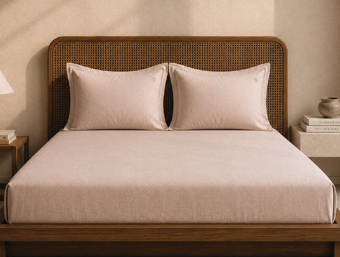 Spaces Linen Pink Solid 100% Linen 130 TC Large Bedsheet with 2 Pillow Covers - 108 x 108 Inches