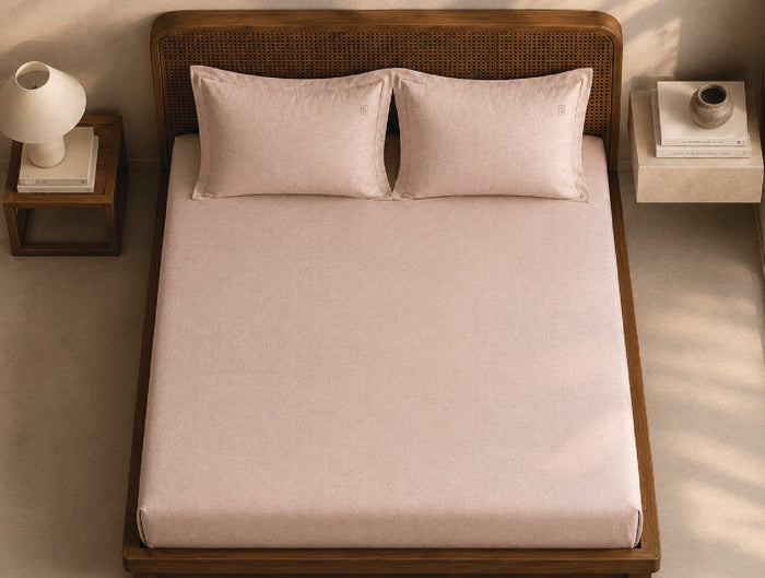 Spaces Linen Pink Solid 100% Linen 130 TC Large Bedsheet with 2 Pillow Covers - 108 x 108 Inches