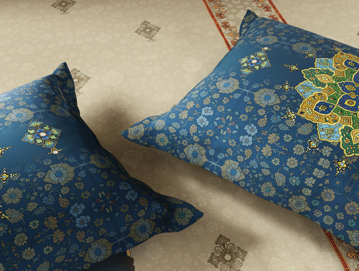 Spaces Meenakari Light Taupe Ornate 100% Cotton 300 TC Large Bedsheet with 2 Pillow Covers - 108 x 108 Inches