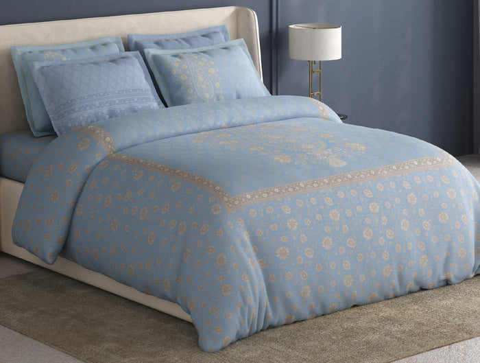 Spaces Meraki Airy Blue 100% Cotton 300 TC Floral Premium Large Bedsheet with 4 Pillow Covers - 108 x 108 Inches