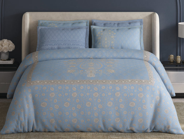 Spaces Meraki Airy Blue 100% Cotton 300 TC Floral Premium Large Bedsheet with 4 Pillow Covers - 108 x 108 Inches