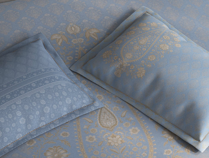Spaces Meraki Airy Blue 100% Cotton 300 TC Floral Premium Large Bedsheet with 4 Pillow Covers - 108 x 108 Inches