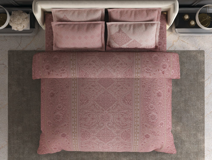 Spaces Meraki Blush 100% Cotton 300 TC Floral Premium Large Bedsheet with 4 Pillow Covers - 108 x 108 Inches