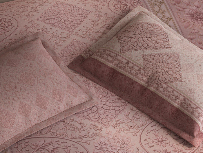 Spaces Meraki Blush 100% Cotton 300 TC Floral Premium Large Bedsheet with 4 Pillow Covers - 108 x 108 Inches