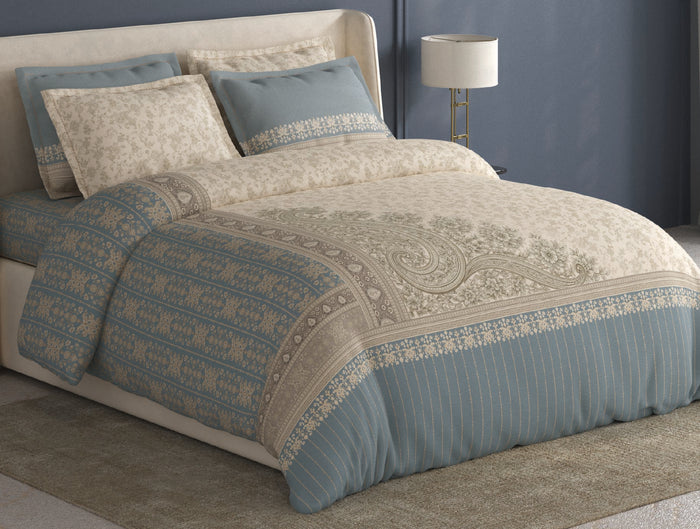 Spaces Meraki Cream 100% Cotton 300 TC Floral Premium Large Bedsheet with 4 Pillow Covers - 108 x 108 Inches