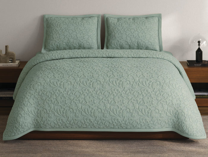 Spaces Meraki Dark Blue Solid 100% Cotton Double Coverlet with 2 Pillow Covers - 108 x 108 Inches