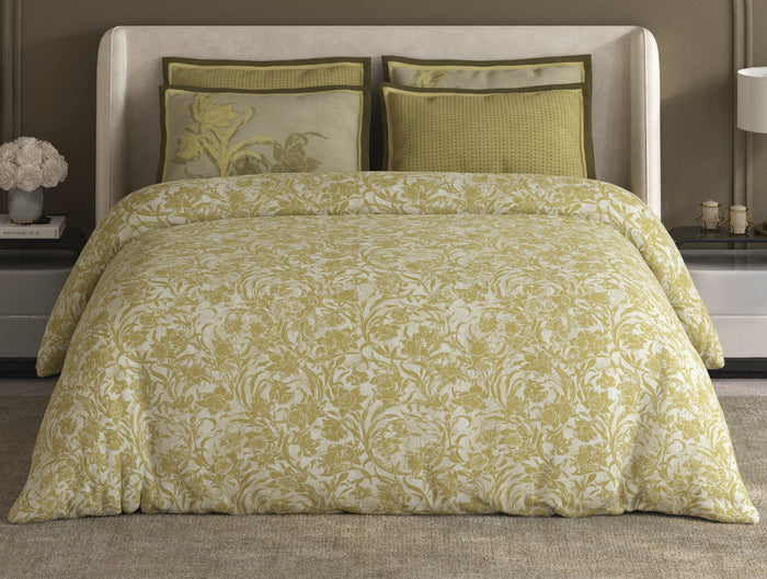 Spaces Meraki Dark Yellow 100% Cotton 300 TC Floral Premium Large Bedsheet with 4 Pillow Covers - 108 x 108 Inches