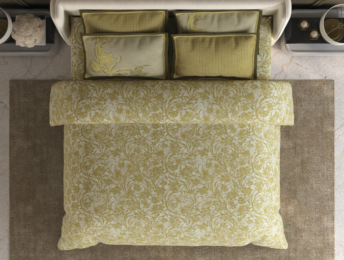 Spaces Meraki Dark Yellow 100% Cotton 300 TC Floral Premium Large Bedsheet with 4 Pillow Covers - 108 x 108 Inches