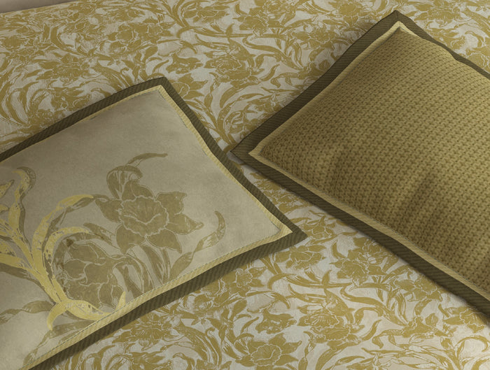 Spaces Meraki Dark Yellow 100% Cotton 300 TC Floral Premium Large Bedsheet with 4 Pillow Covers - 108 x 108 Inches