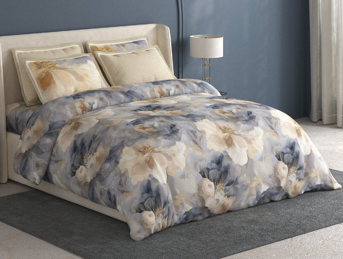 Spaces Meraki Harbor Mist 100% Cotton 300 TC Floral Premium Large Bedsheet with 4 Pillow Covers - 108 x 108 Inches
