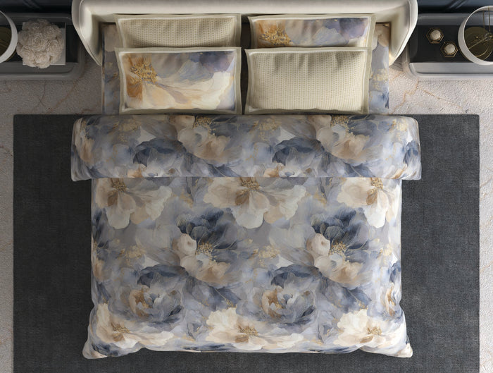 Spaces Meraki Harbor Mist 100% Cotton 300 TC Floral Premium Large Bedsheet with 4 Pillow Covers - 108 x 108 Inches