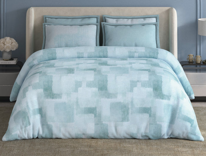 Spaces Meraki Light Blue 100% Cotton 300 TC Abstract Premium Large Bedsheet with 4 Pillow Covers - 108 x 108 Inches