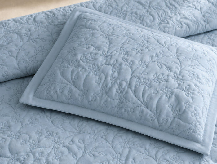 Spaces Meraki Light Blue Solid 100% Cotton Double Coverlet with 2 Pillow Covers - 108 x 108 Inches