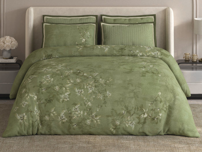 Spaces Meraki Light Green 100% Cotton 300 TC Floral Premium Large Bedsheet with 4 Pillow Covers - 108 x 108 Inches