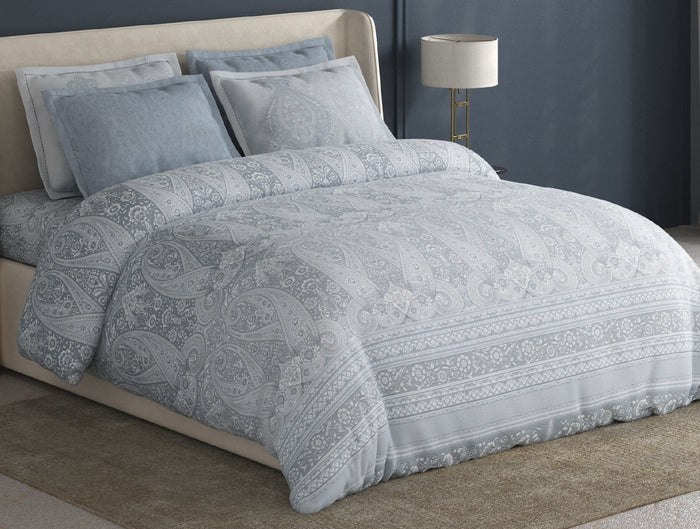 Spaces Meraki Light Grey 100% Cotton 300 TC Floral Premium Large Bedsheet with 4 Pillow Covers - 108 x 108 Inches