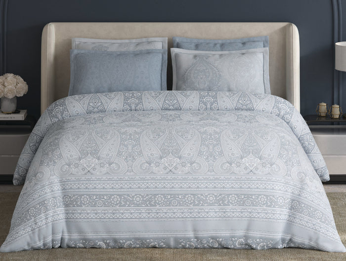 Spaces Meraki Light Grey 100% Cotton 300 TC Floral Premium Large Bedsheet with 4 Pillow Covers - 108 x 108 Inches