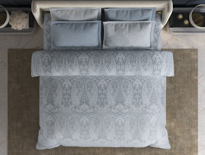 Spaces Meraki Light Grey 100% Cotton 300 TC Floral Premium Large Bedsheet with 4 Pillow Covers - 108 x 108 Inches