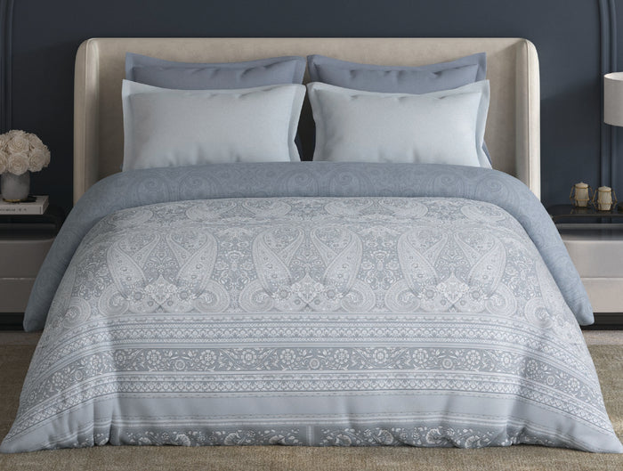 Spaces Meraki Light Grey Floral 100% Cotton 300 TC Double Quilt - 88 x 106 Inches