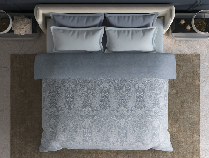 Spaces Meraki Light Grey Floral 100% Cotton 300 TC Double Quilt - 88 x 106 Inches