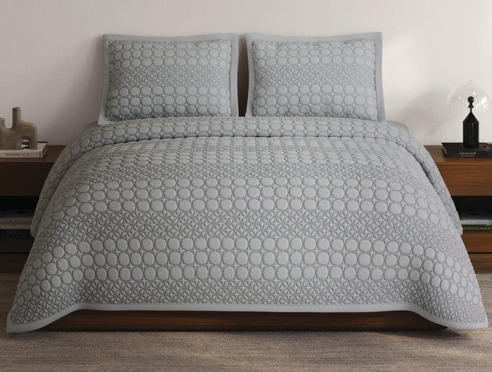 Spaces Meraki Silver Solid 100% Cotton Double Coverlet with 2 Pillow Covers - 108 x 108 Inches