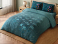 Spaces Miniature Teal Floral 100% Cotton 300 TC Large Bedsheet with 2 Pillow Covers - 108 x 108 Inches