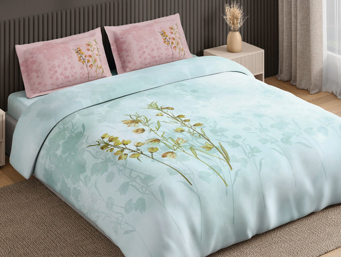 Spaces Neo Ice Castle Floral 100% Cotton Large Bedsheet with 2 Pillow Covers - 108 x 108 Inches