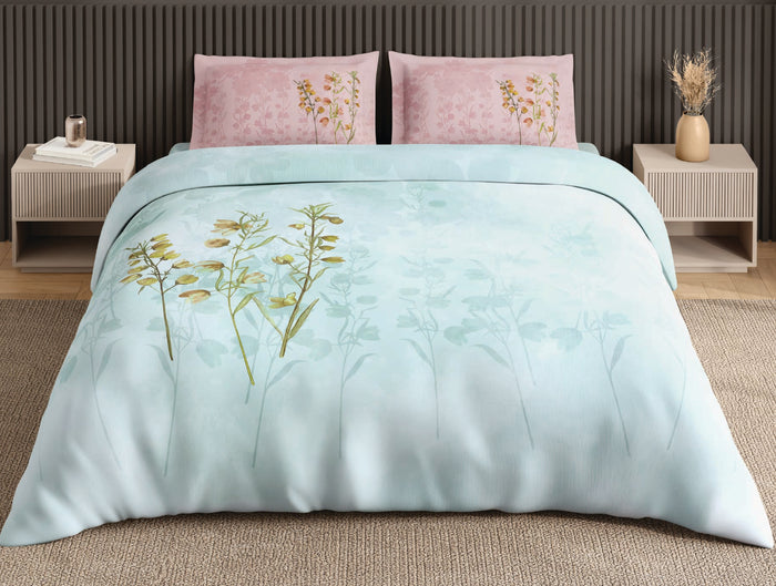 Spaces Neo Ice Castle Floral 100% Cotton Large Bedsheet with 2 Pillow Covers - 108 x 108 Inches