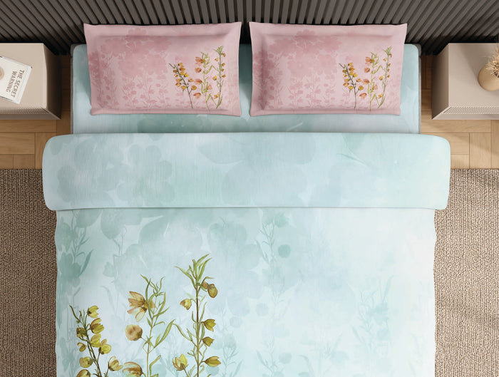 Spaces Neo Ice Castle Floral 100% Cotton Large Bedsheet with 2 Pillow Covers - 108 x 108 Inches