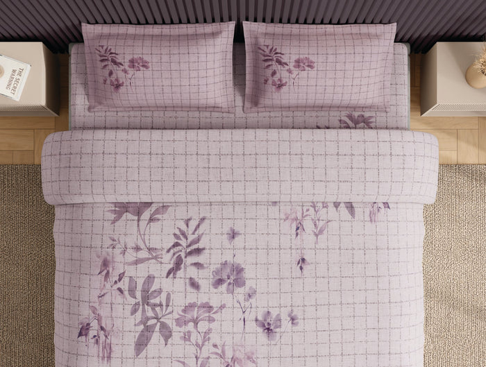 Spaces Neo Light Blush Floral 100% Cotton Large Bedsheet with 2 Pillow Covers - 108 x 108 Inches