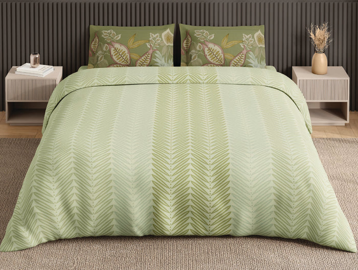 Spaces Neo Light Green Floral 100% Cotton Large Bedsheet with 2 Pillow Covers - 108 x 108 Inches
