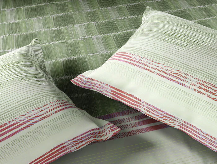 Spaces Neo Light Green Geometric 100% Cotton Large Bedsheet with 2 Pillow Covers - 108 x 108 Inches