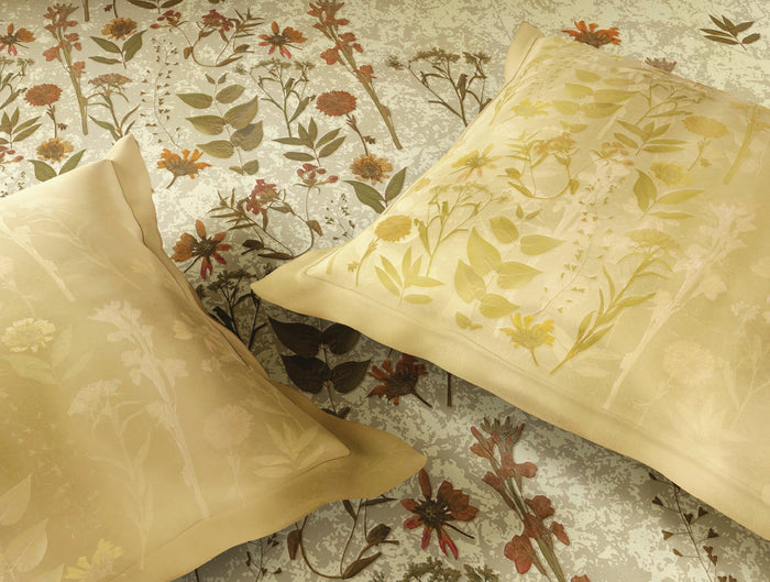 Spaces Neo Light Yellow Floral 100% Cotton Large Bedsheet with 2 Pillow Covers - 108 x 108 Inches