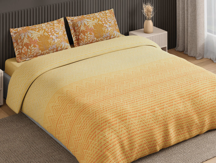 Spaces Neo Light Yellow Geometric 100% Cotton Large Bedsheet with 2 Pillow Covers - 108 x 108 Inches