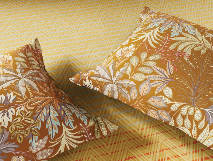 Spaces Neo Light Yellow Geometric 100% Cotton Large Bedsheet with 2 Pillow Covers - 108 x 108 Inches