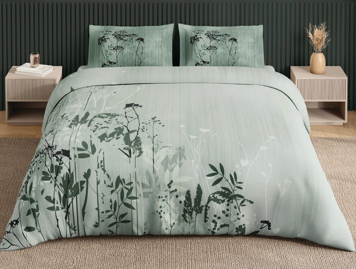 Spaces Neo Sea Foam Floral 100% Cotton Large Bedsheet with 2 Pillow Covers - 108 x 108 Inches