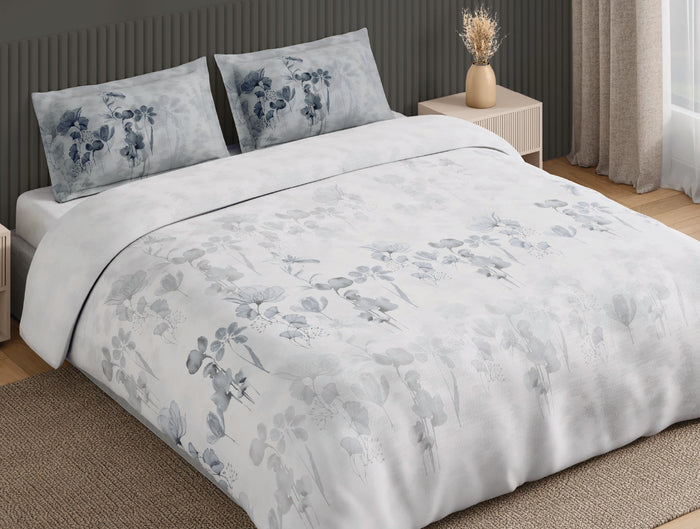 Spaces Neo White Floral 100% Cotton Large Bedsheet with 2 Pillow Covers - 108 x 108 Inches