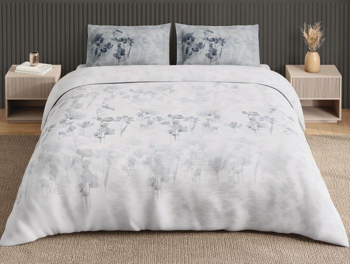 Spaces Neo White Floral 100% Cotton Large Bedsheet with 2 Pillow Covers - 108 x 108 Inches