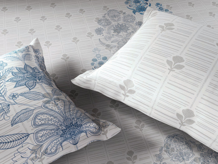 Spaces Neo White Ornate 100% Cotton Large Bedsheet with 2 Pillow Covers - 108 x 108 Inches