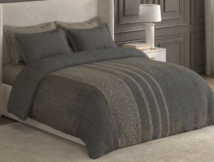 Spaces Nora Light Brown Ornate Egyptian Cotton 350 TC Double Quilt, 88 x 106 Inches