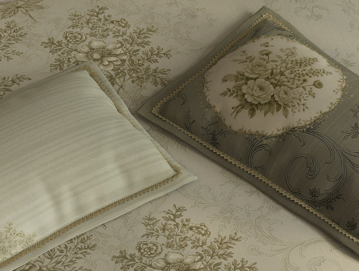 Spaces Nora Light Green Egyptain Cotton 350 TC Floral Premium Large Bedsheet with 4 Pillow Covers - 108 x 108 Inches