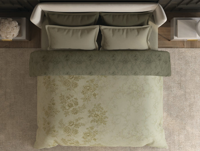 Spaces Nora Light Green Floral Egyptian Cotton Tencel 350 TC Double Quilt, 88 x 106 Inches
