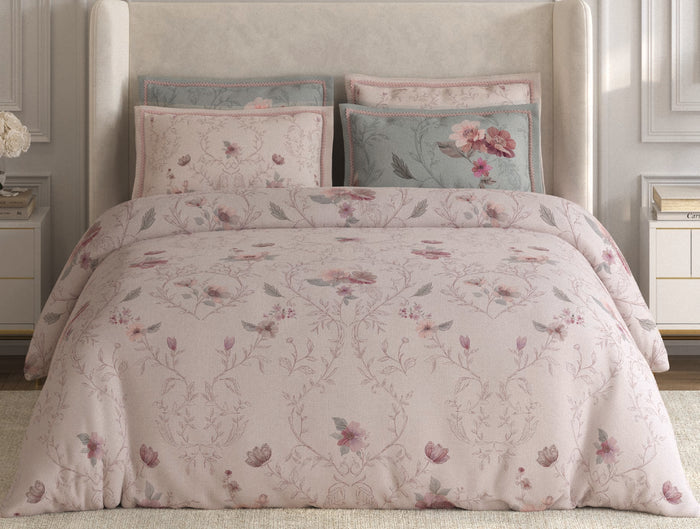 Spaces Nora Petal Pink Egyptain Cotton 350 TC Floral Premium Large Bedsheet with 4 Pillow Covers - 108 x 108 Inches